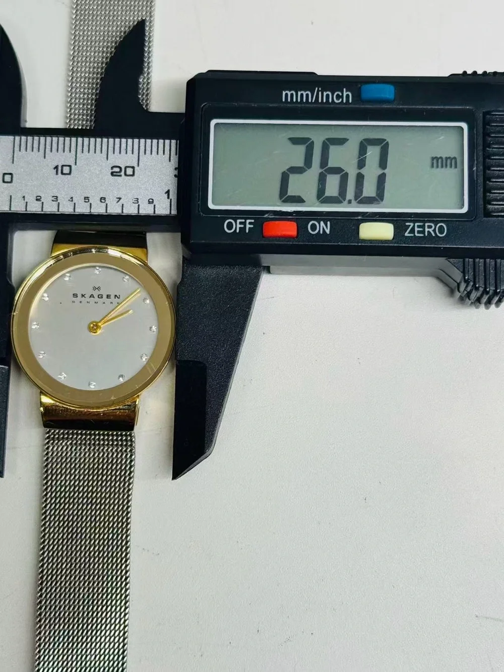 Skagen Denmark Women’s Watch Gold Tone 26mm Silver Dial Crystal New Battery Runs